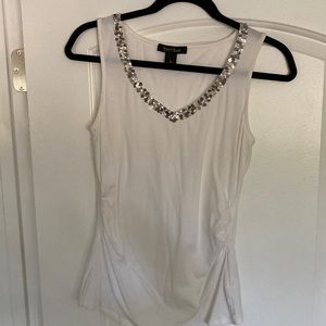 WHBM white tank top with sequin neckline